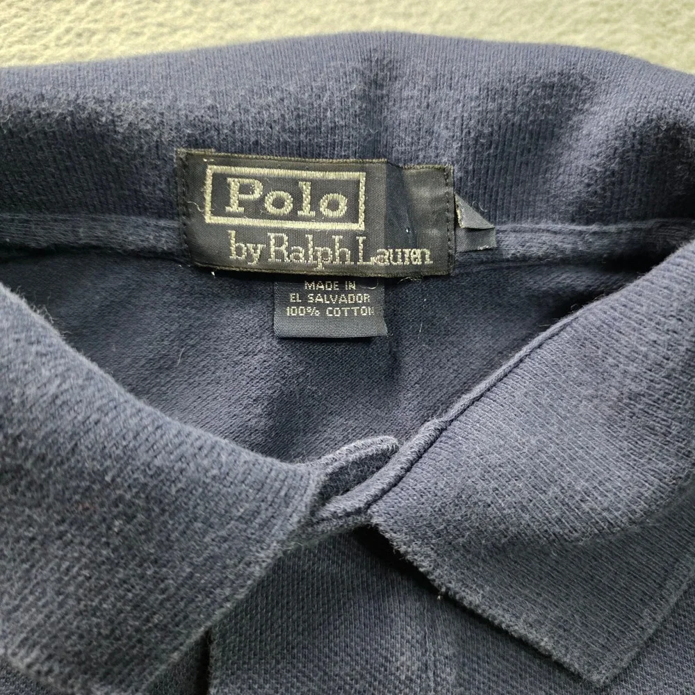 Polo Ralph Lauren Mens Long Sleeve Polo Shirt Navy Blue Red Pony Cotton‎ Large
